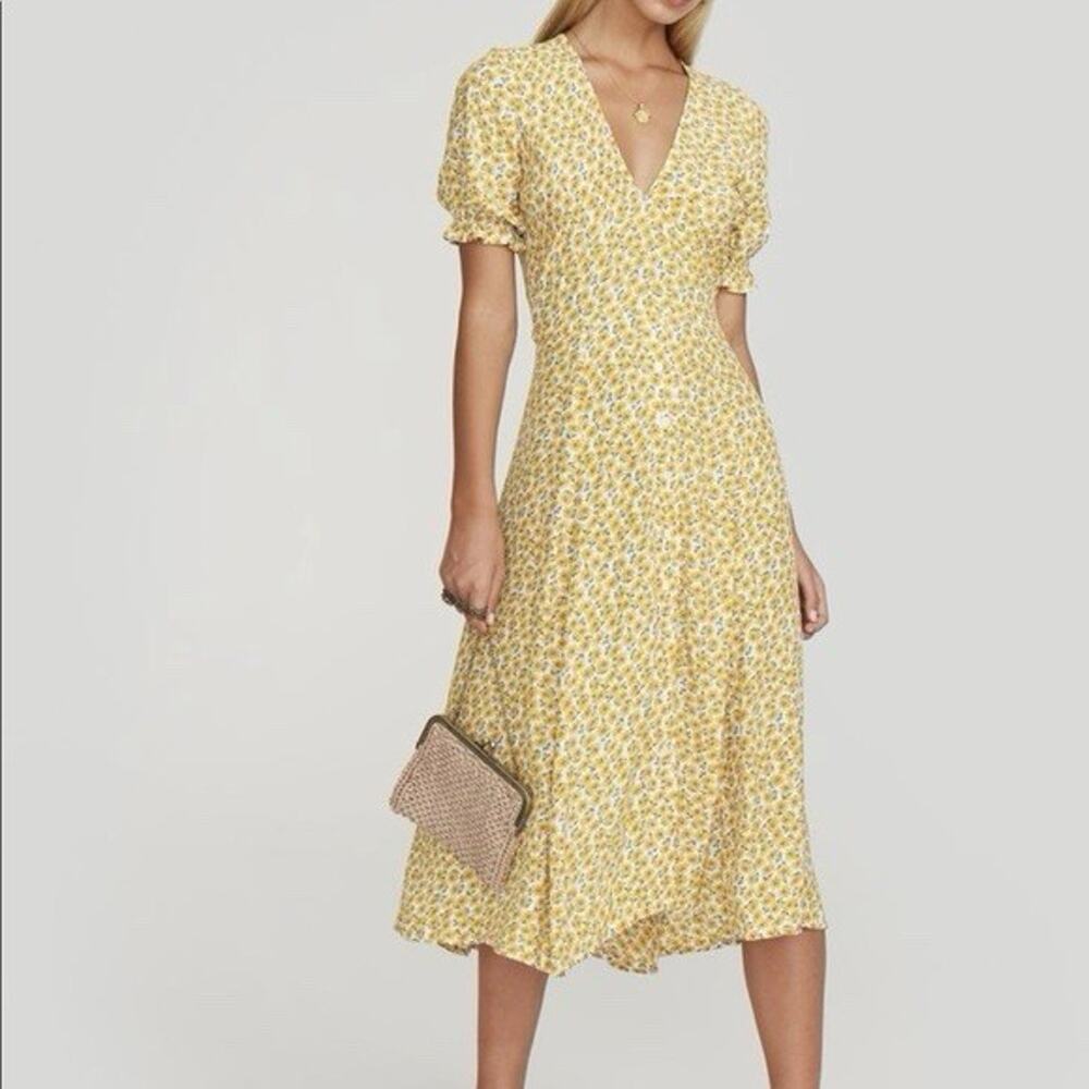 Faithfull The Brand Midi Dress Women’s Medium Floral Yellow Ari - Picture 2 of 14